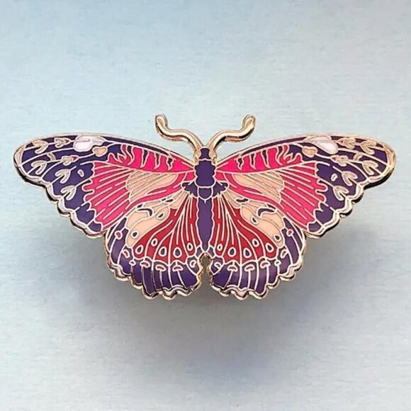 Red Lacewing Butterfly Enamel Pin - Gold Plated Nature Jewelry & Brooch - Picture 2 of 10